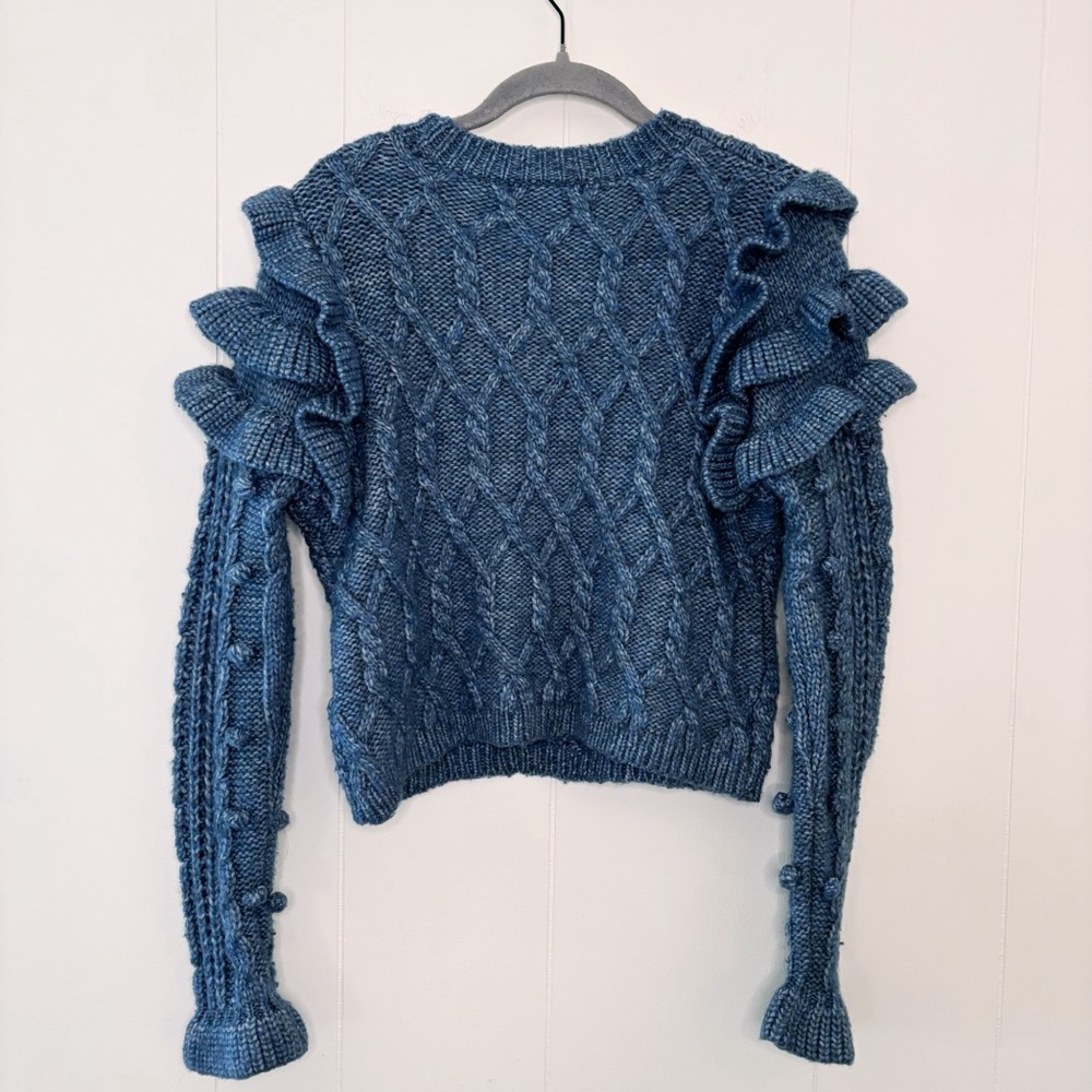 Zara Blue Ruffle Sweater M - Picture 2 of 7